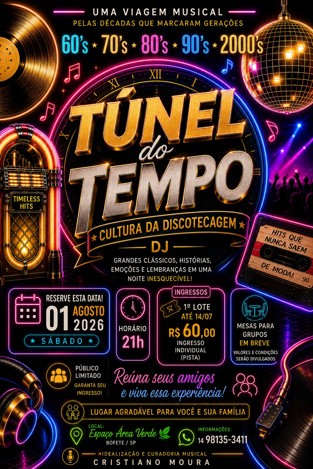 Banner Festa Túnel do Tempo - 01 de agosto de 2026 em Bofete/SP